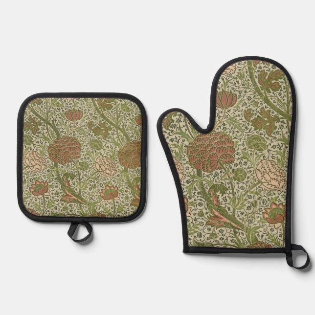 William Morris Cray Sage Flower Floral Botanical Oven Mitt & Pot Holder Set (Front)