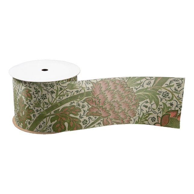 William Morris Cray Sage Flower Floral Botanical Satin Ribbon (Spool)