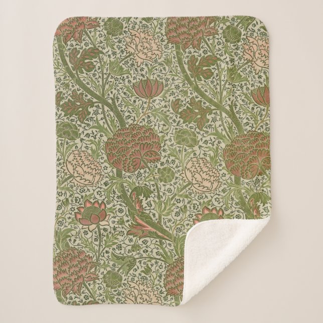 William Morris Cray Sage Flower Floral Botanical Sherpa Blanket (Front)