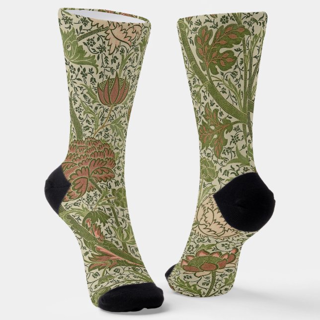 William Morris Cray Sage Flower Floral Botanical Socks (Angled)