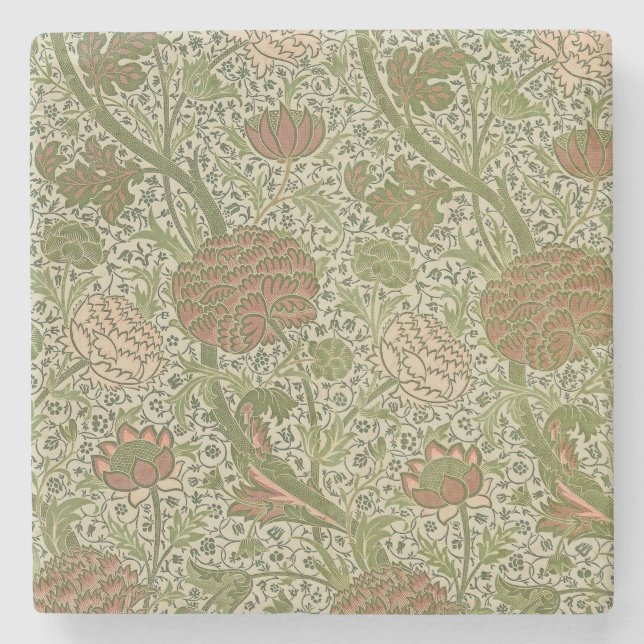 William Morris Cray Sage Flower Floral Botanical Stone Coaster (Front)