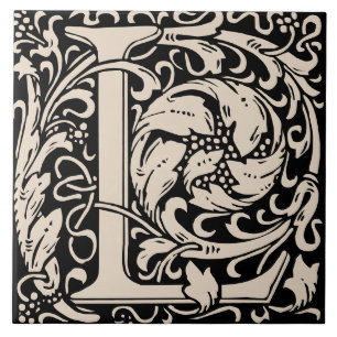 William Morris Cream Monogrammed Letter L Tile