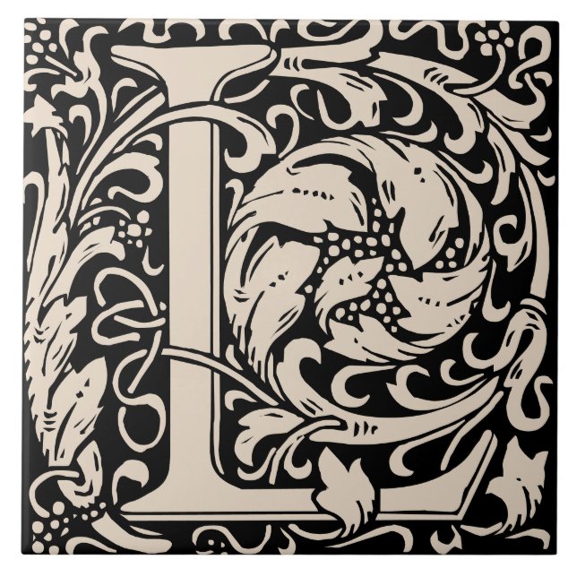 William Morris Cream Monogrammed Letter L Tile (Front)