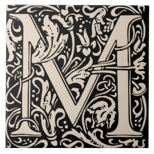 William Morris Cream Monogrammed Letter M Tile