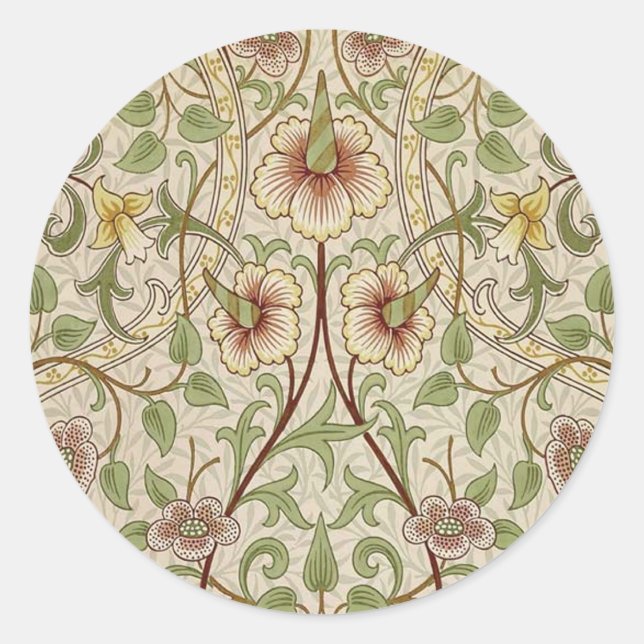 William Morris Daffodil Classic Flower Wallpaper Classic Round Sticker (Front)