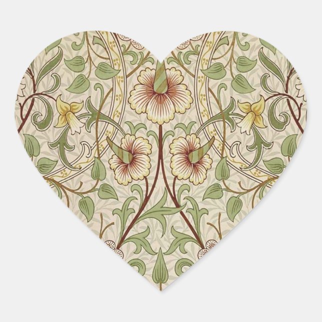 William Morris Daffodil Classic Flower Wallpaper Heart Sticker (Front)