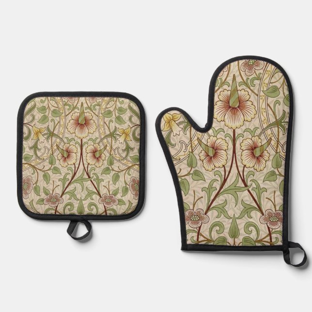 William Morris Daffodil Classic Flower Wallpaper Oven Mitt & Pot Holder Set (Front)