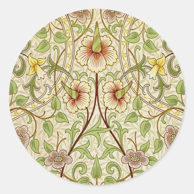 William Morris Daffodil Classic Flower Wallpaper Round Sticker (Front)