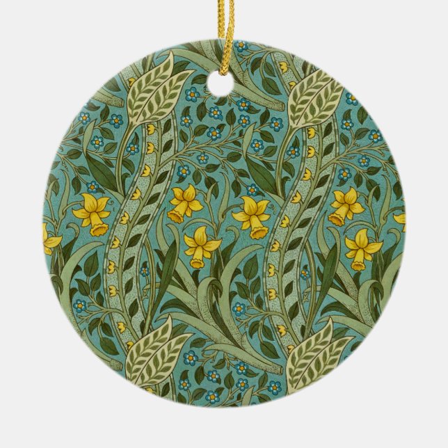 William Morris Daffodil Floral Pattern Classic Ceramic Tree Decoration (Front)