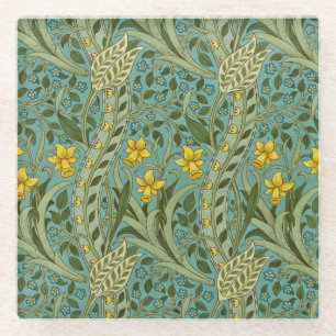 William Morris Daffodil Floral Pattern Classic Glass Coaster