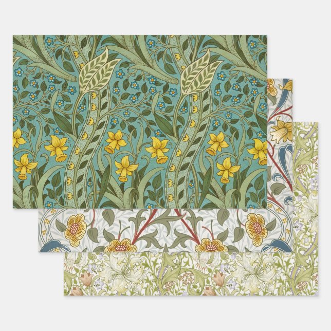 William Morris Daffodil Floral Pattern Classic Wrapping Paper Sheet (Set)