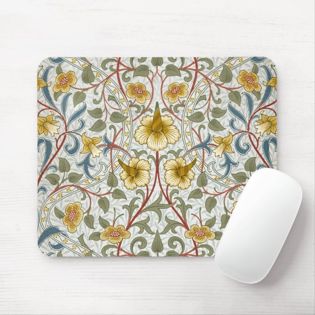 William Morris Daffodil Floral Pattern Mouse Mat (With Mouse)