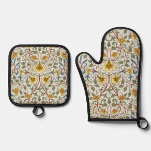 William Morris Daffodil Floral Pattern Oven Mitt & Pot Holder Set
