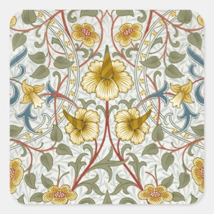 William Morris Daffodil Floral Pattern Square Sticker