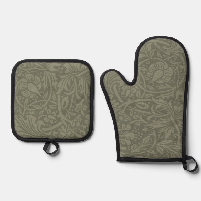 William Morris Daffodil Floral Wallpaper Oven Mitt & Pot Holder Set (Front)