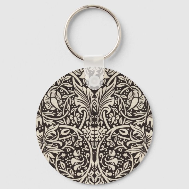 William Morris Daffodil Floral Wallpaper Pattern Key Ring (Front)