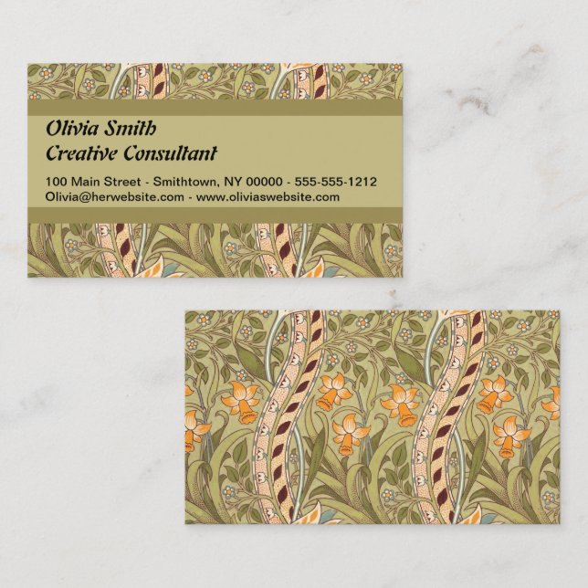 William Morris Daffodil Garden Flower Classic Bota Business Card (Front/Back)