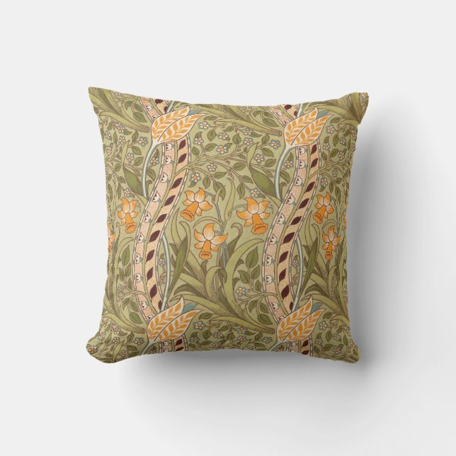 William Morris Daffodil Garden Flower Classic Bota Cushion (Front)