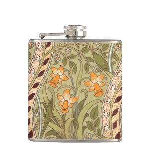 William Morris Daffodil Garden Flower Classic Bota Hip Flask