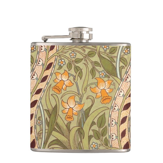 William Morris Daffodil Garden Flower Classic Bota Hip Flask (Front)