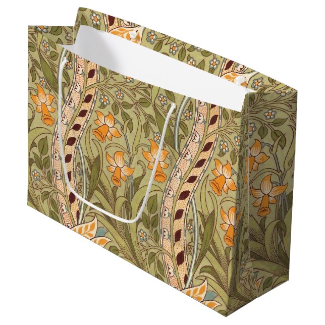 William Morris Daffodil Garden Flower Classic Bota Large Gift Bag (Front Angled)