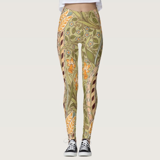 William Morris Daffodil Garden Flower Classic Bota Leggings (Front)