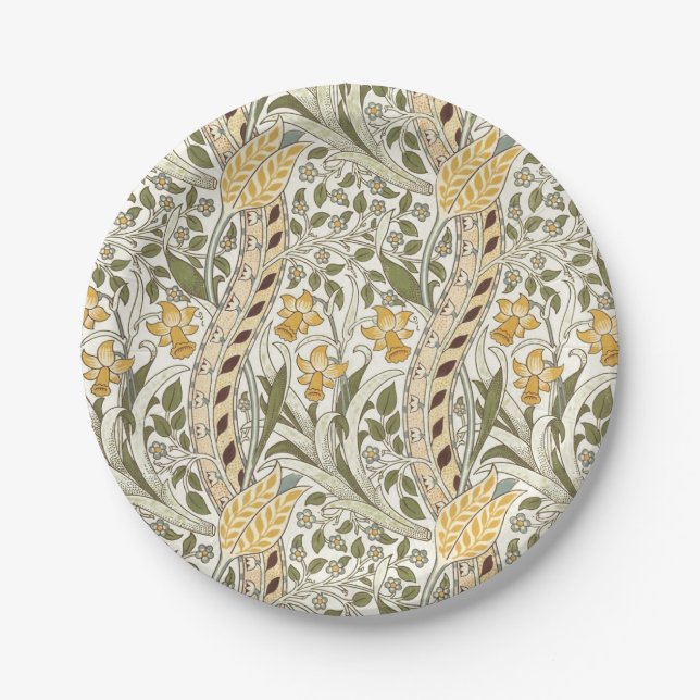 William Morris Daffodil Garden Flower Classic Bota Paper Plate (Front)