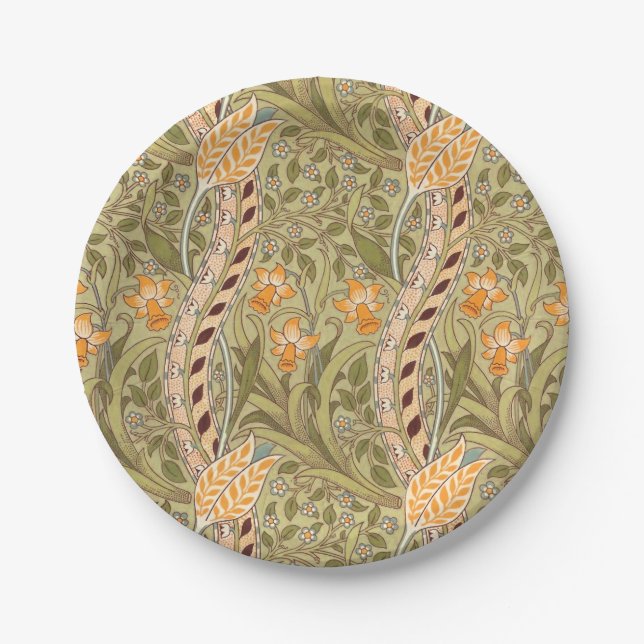 William Morris Daffodil Garden Flower Classic Bota Paper Plate (Front)