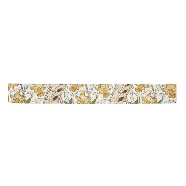 William Morris Daffodil Garden Flower Classic Bota Satin Ribbon (Front)