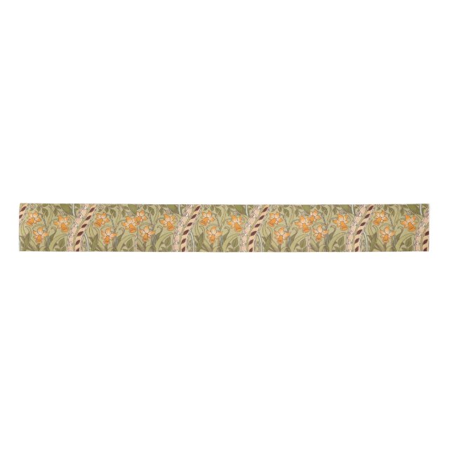 William Morris Daffodil Garden Flower Classic Bota Satin Ribbon (Front)