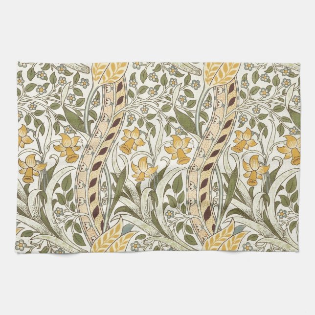 William Morris Daffodil Garden Flower Classic Bota Tea Towel (Horizontal)
