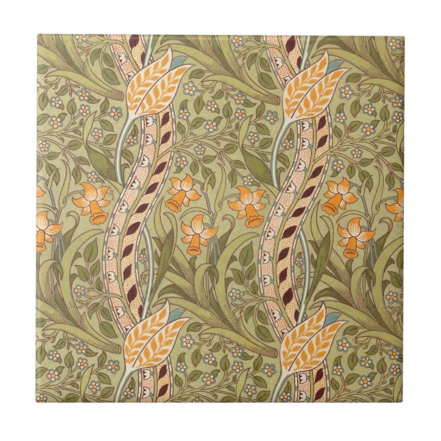William Morris Daffodil Garden Flower Classic Bota Tile (Front)