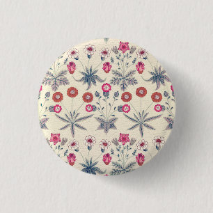 William Morris Daisy Floral Pattern Red Orange 3 Cm Round Badge