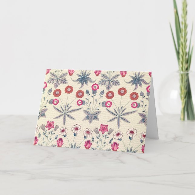 William Morris Daisy Floral Pattern Red Orange Card (Front)