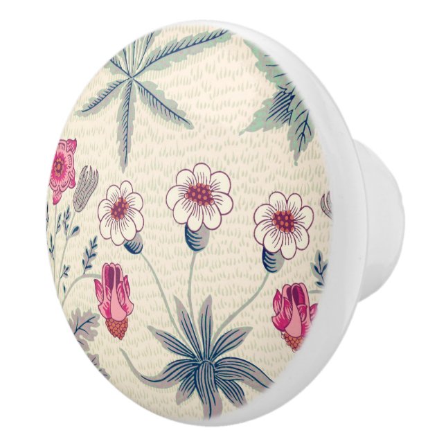 William Morris Daisy Floral Pattern Red Orange Ceramic Knob (Right)