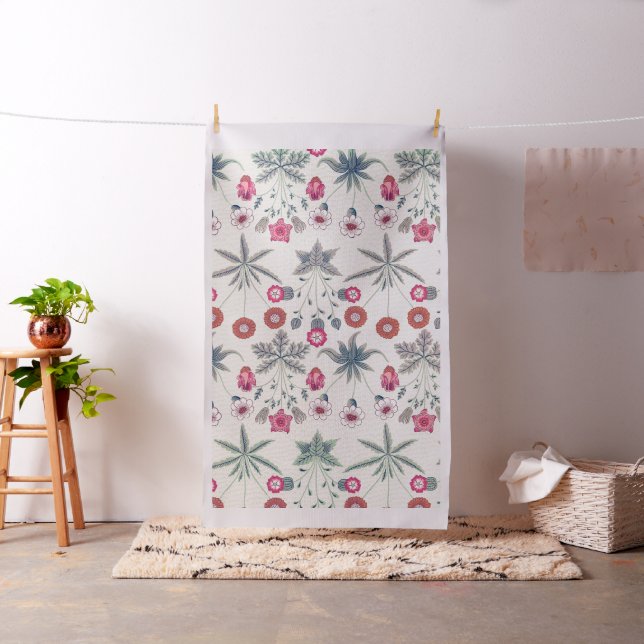 William Morris Daisy Floral Pattern Red Orange Fabric (In Situ)