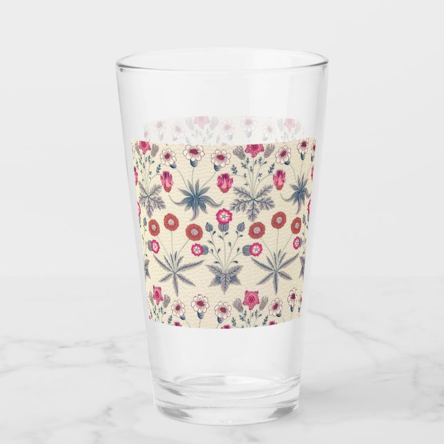 William Morris Daisy Floral Pattern Red Orange Glass (Front)