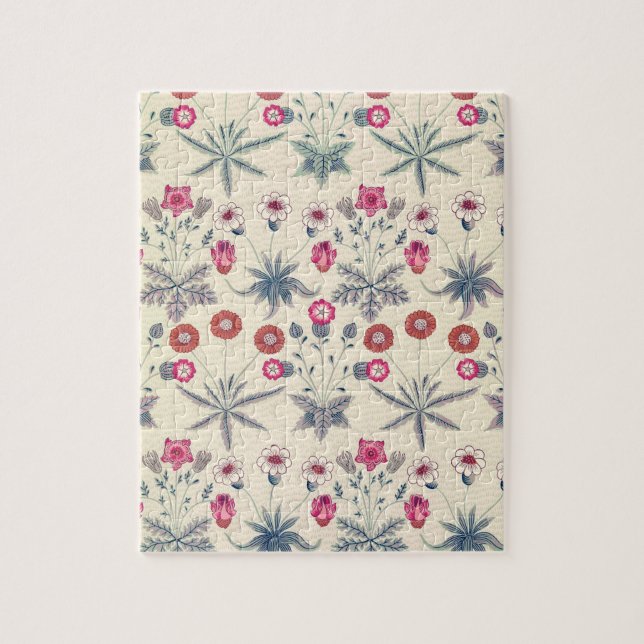 William Morris Daisy Floral Pattern Red Orange Jigsaw Puzzle (Vertical)