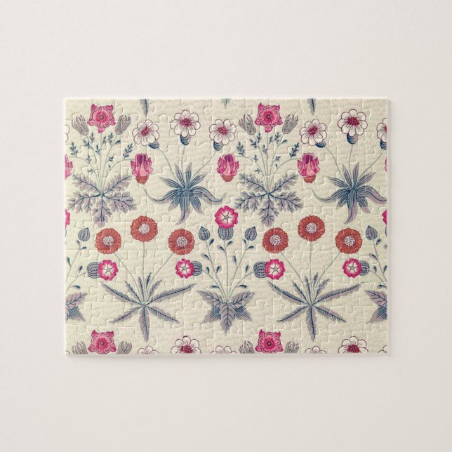 William Morris Daisy Floral Pattern Red Orange Jigsaw Puzzle (Horizontal)