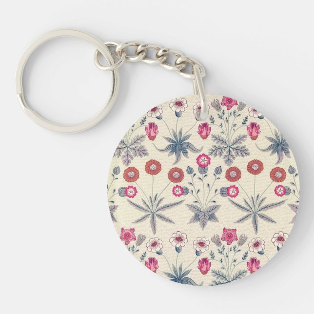 William Morris Daisy Floral Pattern Red Orange Key Ring (Front)