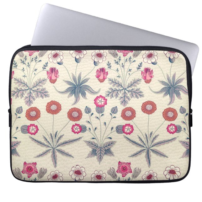William Morris Daisy Floral Pattern Red Orange Laptop Sleeve (Front)