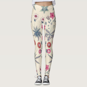 William Morris Daisy Floral Pattern Red Orange Leggings