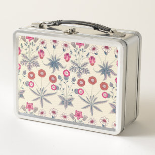 William Morris Daisy Floral Pattern Red Orange Metal Lunch Box