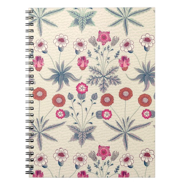 William Morris Daisy Floral Pattern Red Orange Notebook (Front)