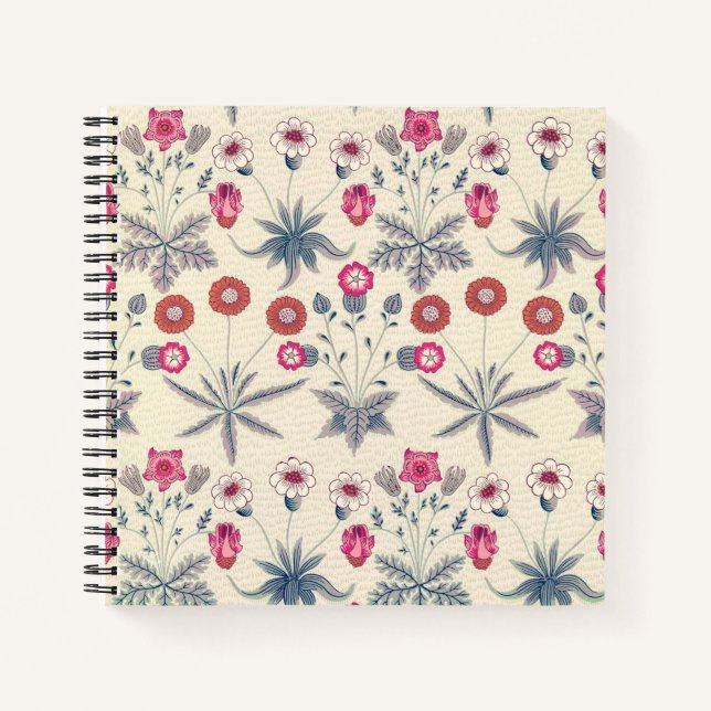 William Morris Daisy Floral Pattern Red Orange Notebook (Front)