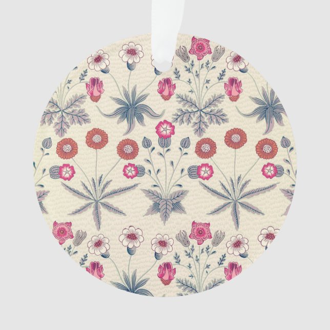 William Morris Daisy Floral Pattern Red Orange Ornament (Front)