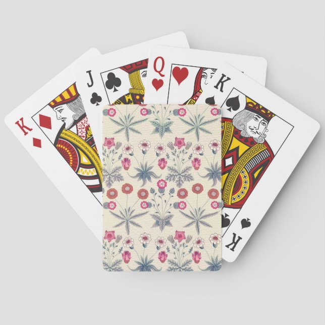 William Morris Daisy Floral Pattern Red Orange Playing Cards (Back)