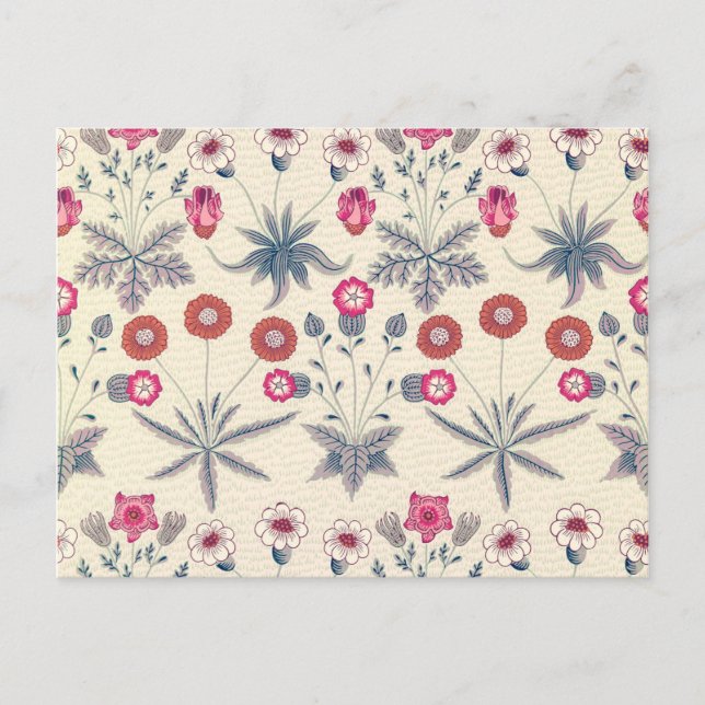 William Morris Daisy Floral Pattern Red Orange Postcard (Front)
