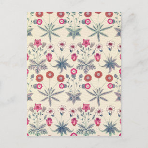 William Morris Daisy Floral Pattern Red Orange Postcard
