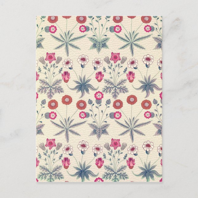 William Morris Daisy Floral Pattern Red Orange Postcard (Front)